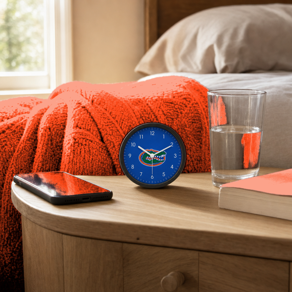 Florida Gators Bedside Clock on a bedside nightstand