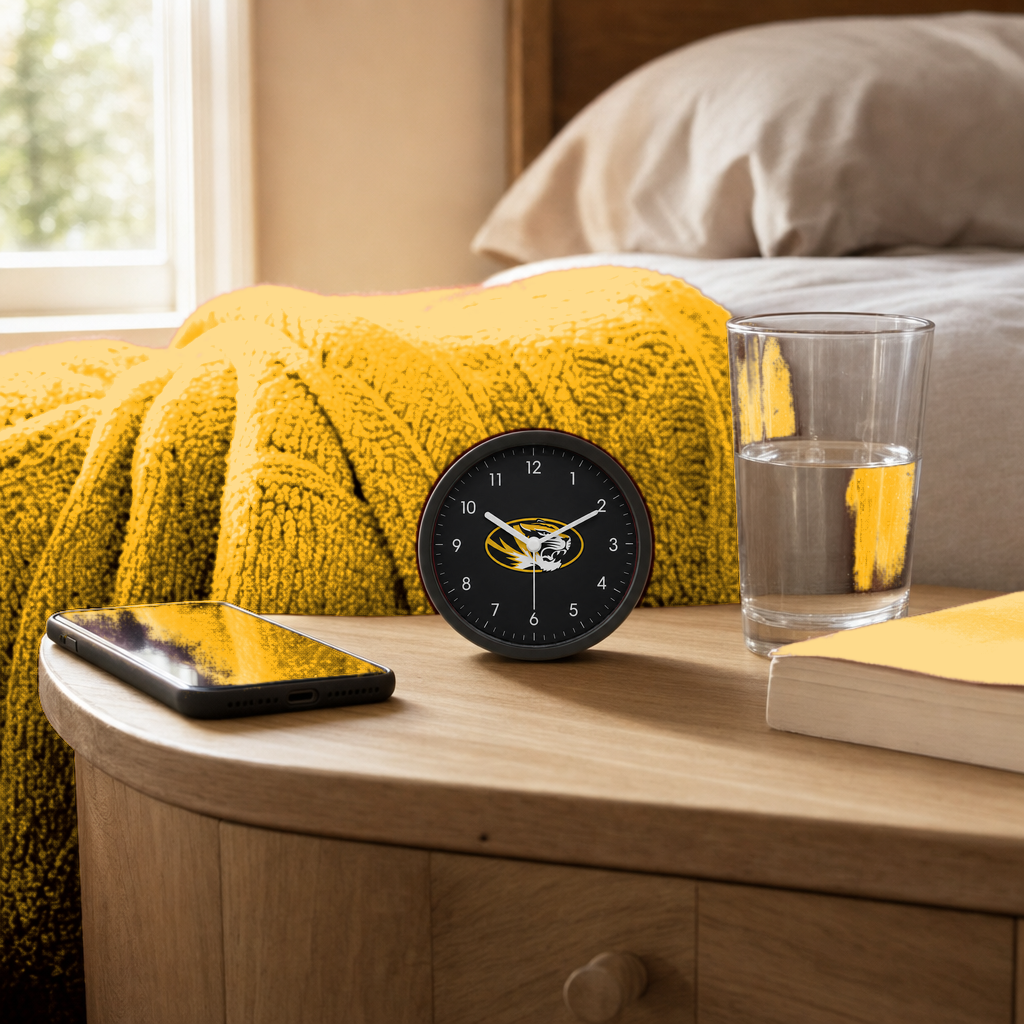 Missouri Tigers Bedside Clock on a bedside nightstand