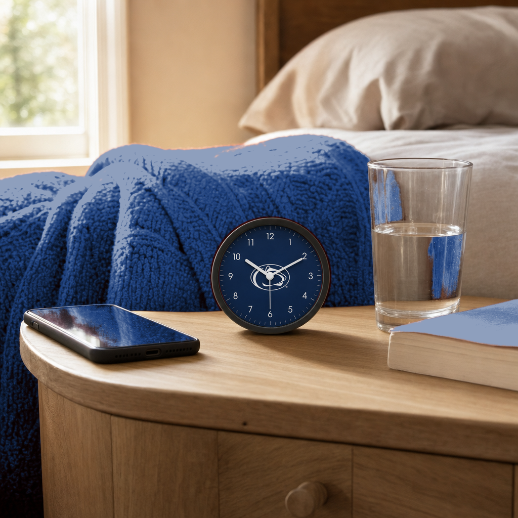 Penn State Nittany Lions Bedside Clock on a bedside nightstand
