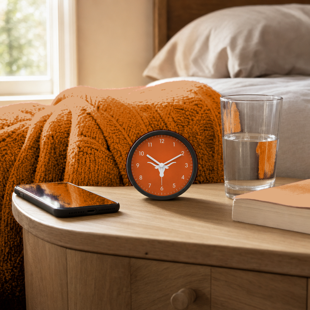 Texas Longhorns Bedside Clock on a bedside nightstand