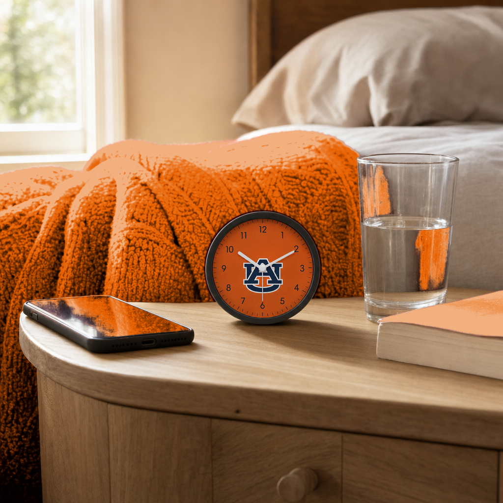 Auburn Tigers Bedside Clock on a bedside nightstand