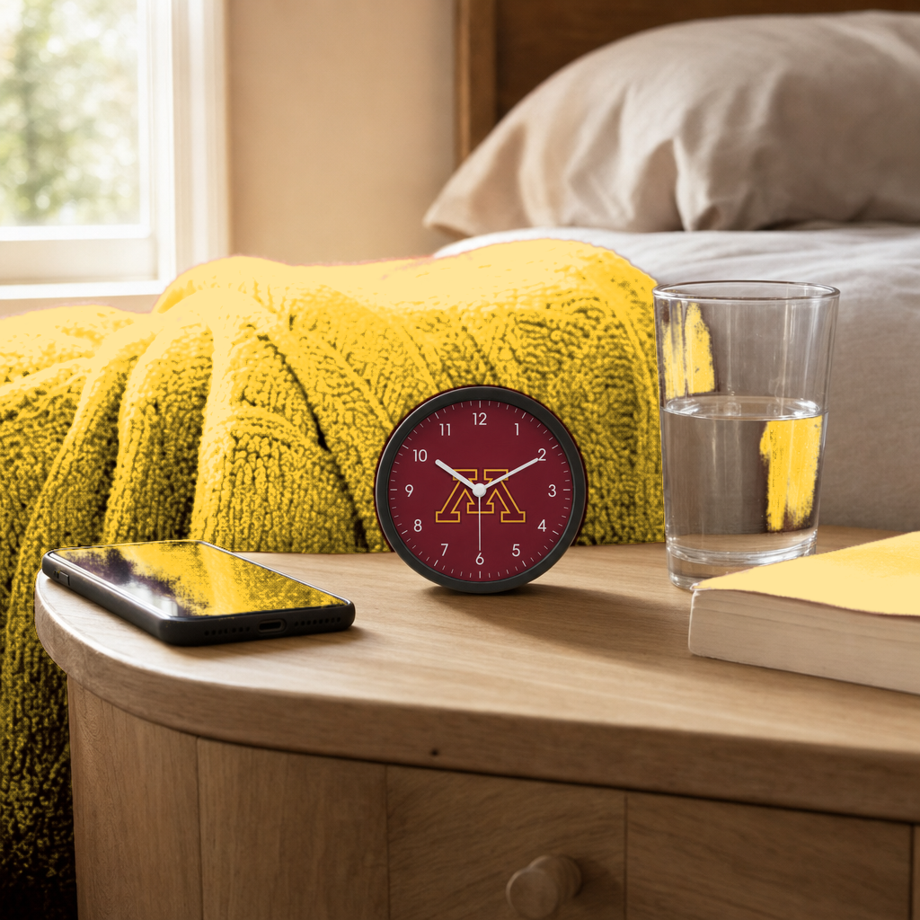 Minnesota Golden Gophers Bedside Clock on a bedside nightstand