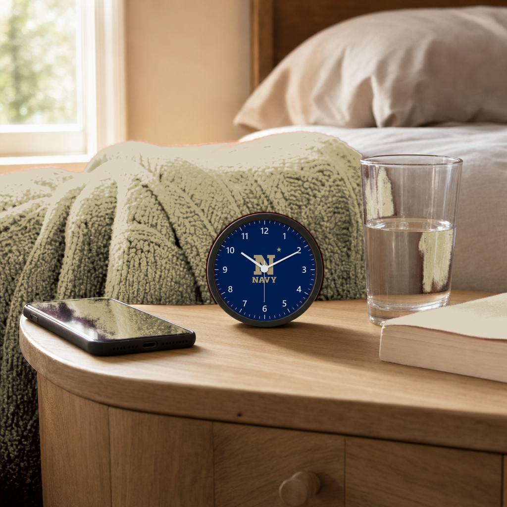 Navy Midshipmen Bedside Clock on a bedside nightstand
