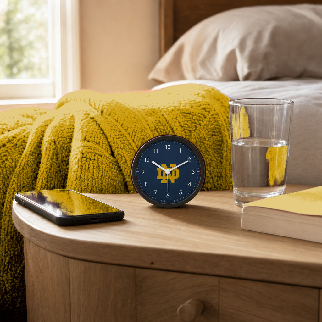 Notre Dame Fighting Irish Bedside Clock on a bedside nightstand