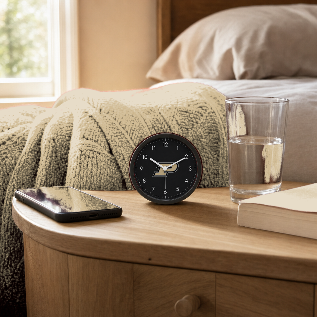 Purdue Boilermakers Bedside Clock on a bedside nightstand