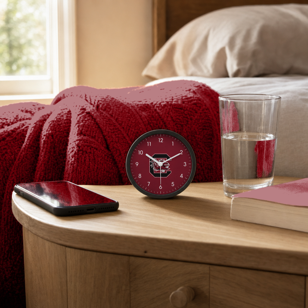 South Carolina Gamecocks Bedside Clock on a bedside nightstand
