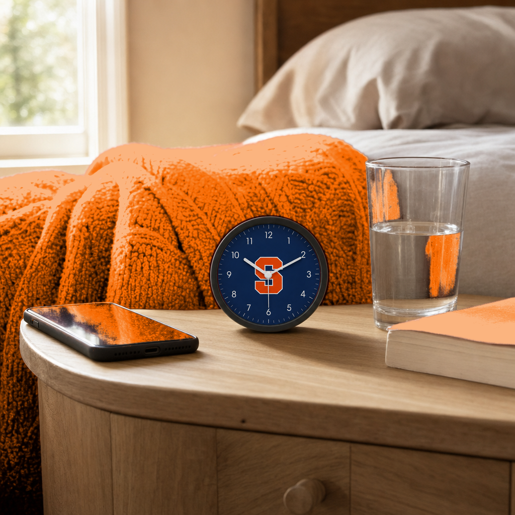 Syracuse Orange Bedside Clock on a bedside nightstand