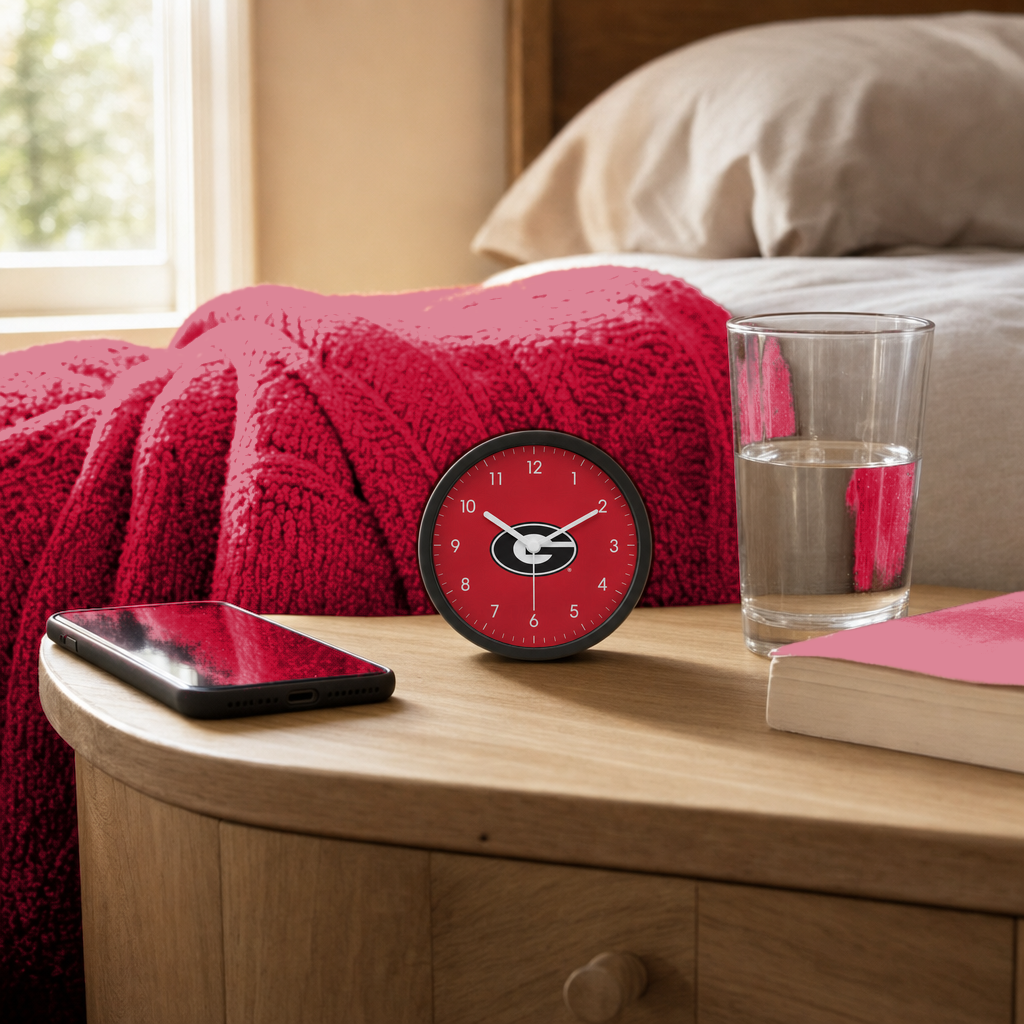 Georgia Bulldogs Bedside Clock on a bedside nightstand