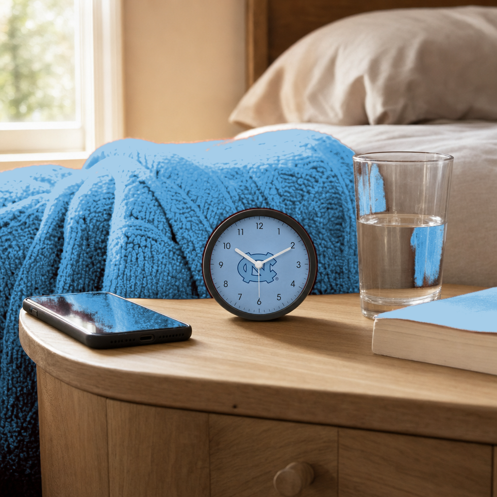 North Carolina Tar Heels Bedside Clock on a bedside nightstand