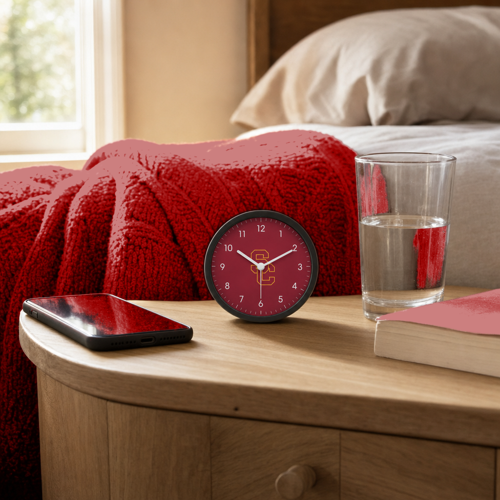 USC Trojans Bedside Clock on a bedside nightstand