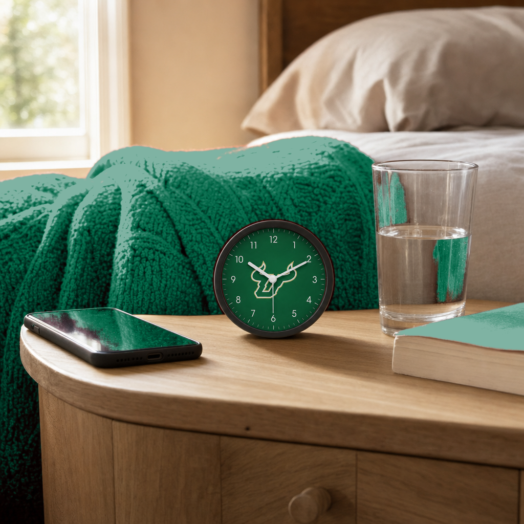 South Florida Bulls Bedside Clock on a bedside nightstand