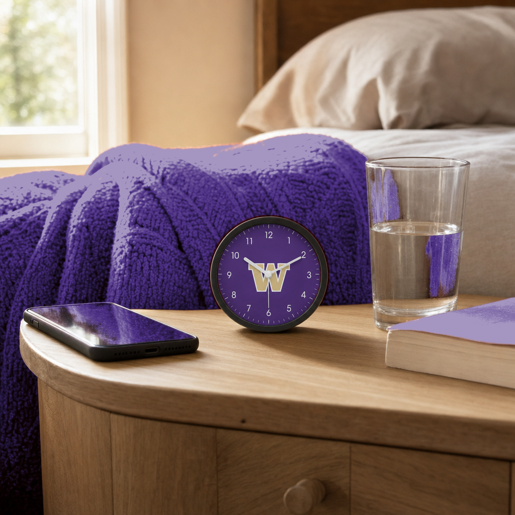 Washington Huskies Bedside Clock on a bedside nightstand