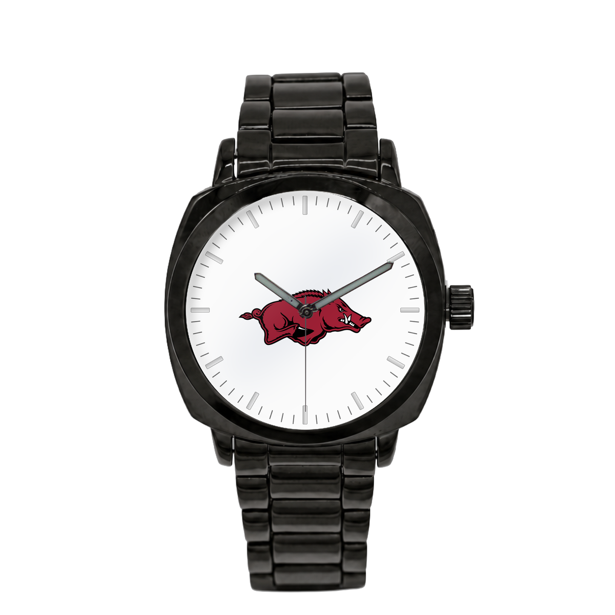 Arkansas Razorbacks Black Metal Oval watch with black metal bracelet