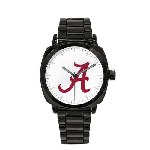 Alabama Crimson Tide Black Metal Oval watch with black metal bracelet