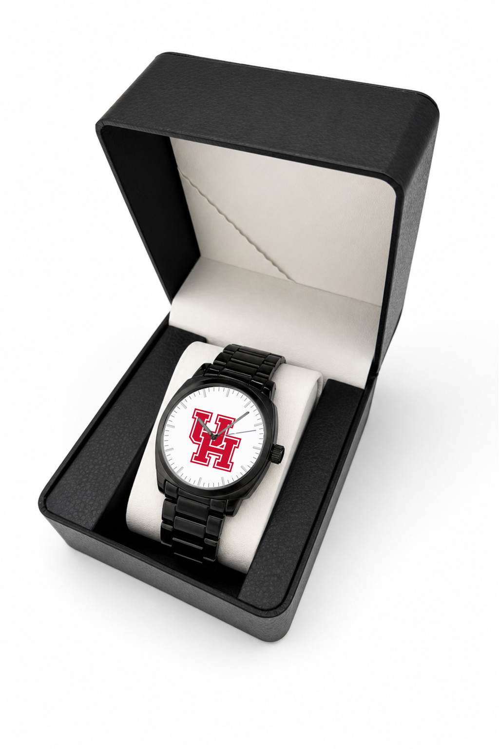 Houston Cougars Black Metal Oval watch with black metal bracelet in LicensedTime gift box