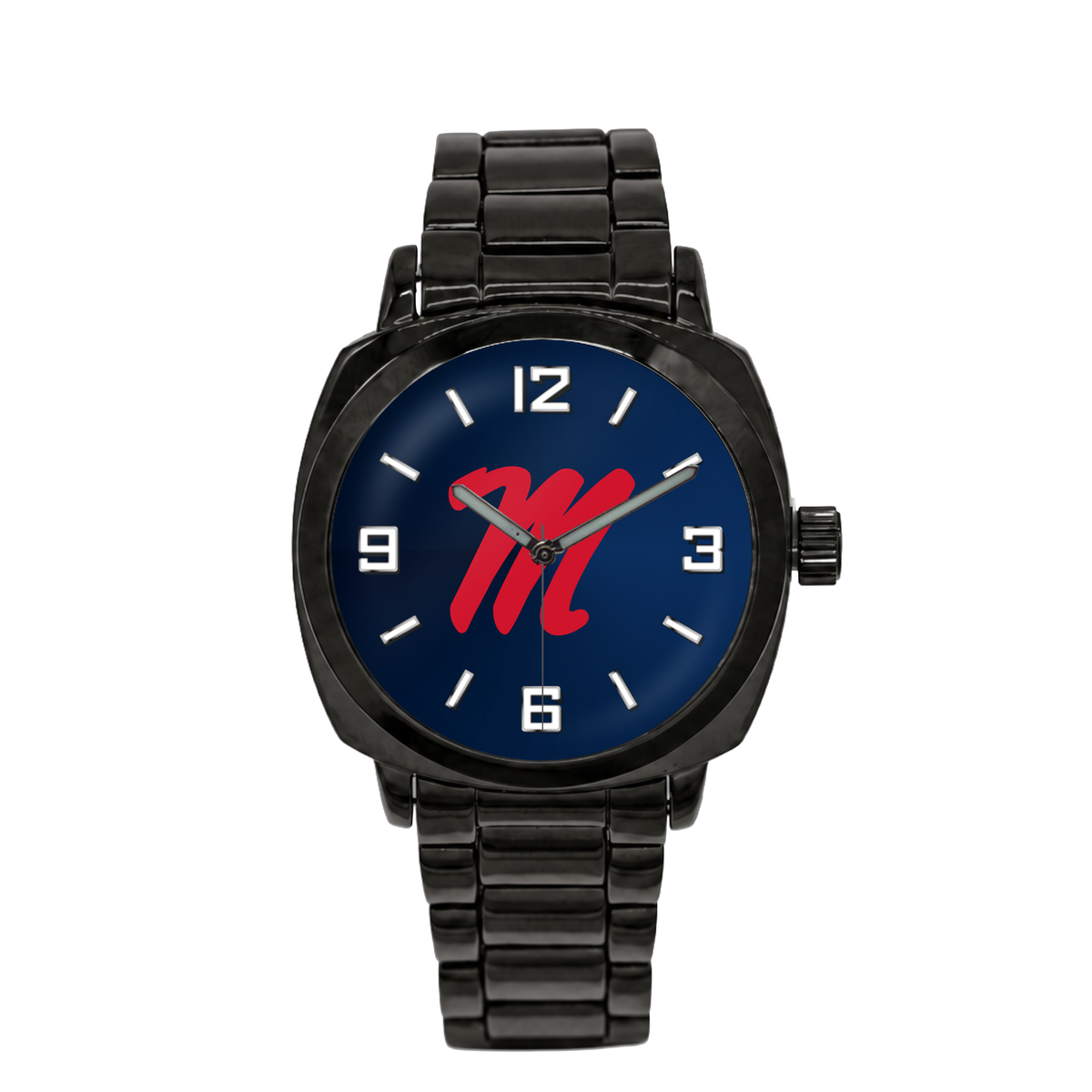 Ole Miss Rebels Black Metal Oval watch with black metal bracelet