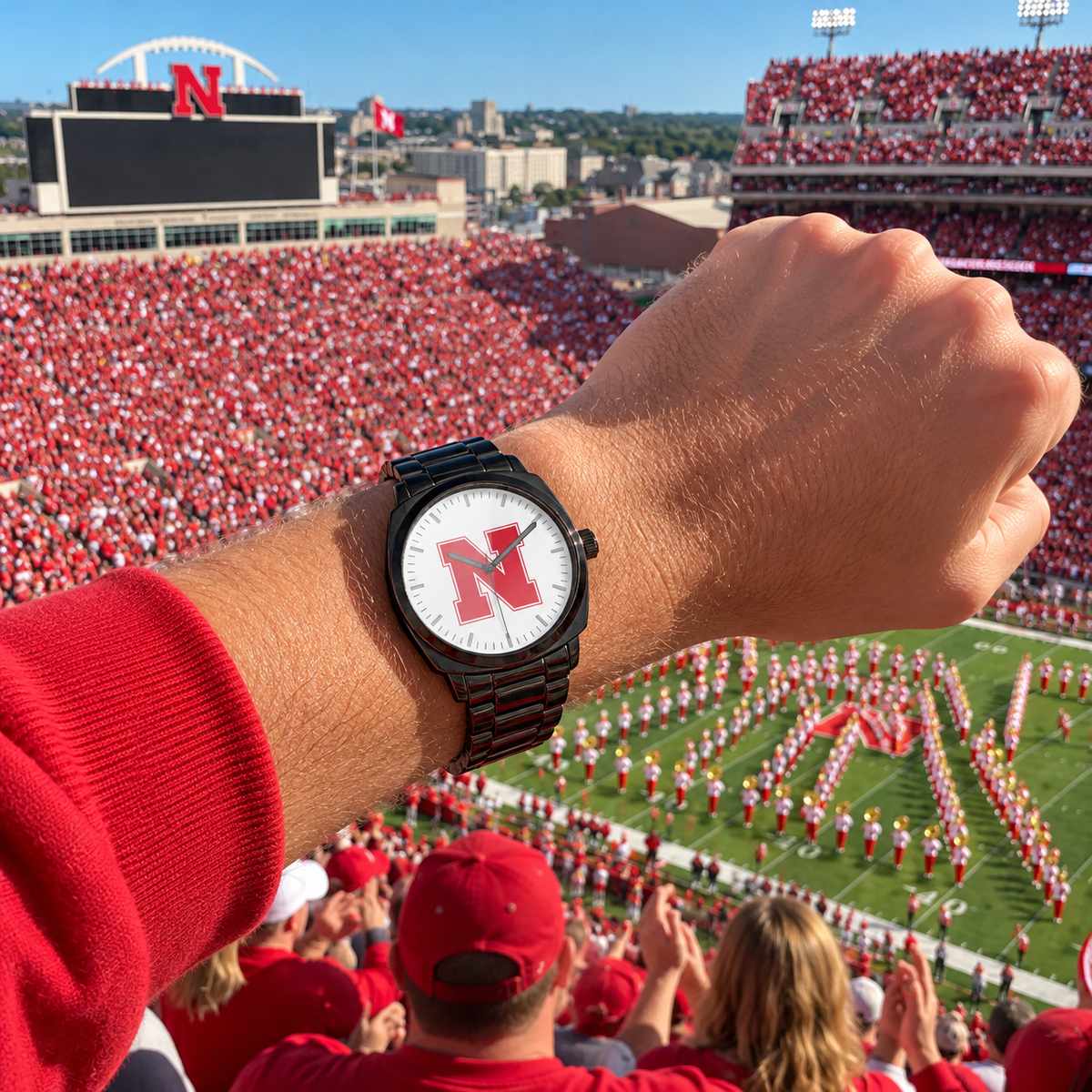 Nebraska Cornhuskers Black Metal Oval Watch lifestyle