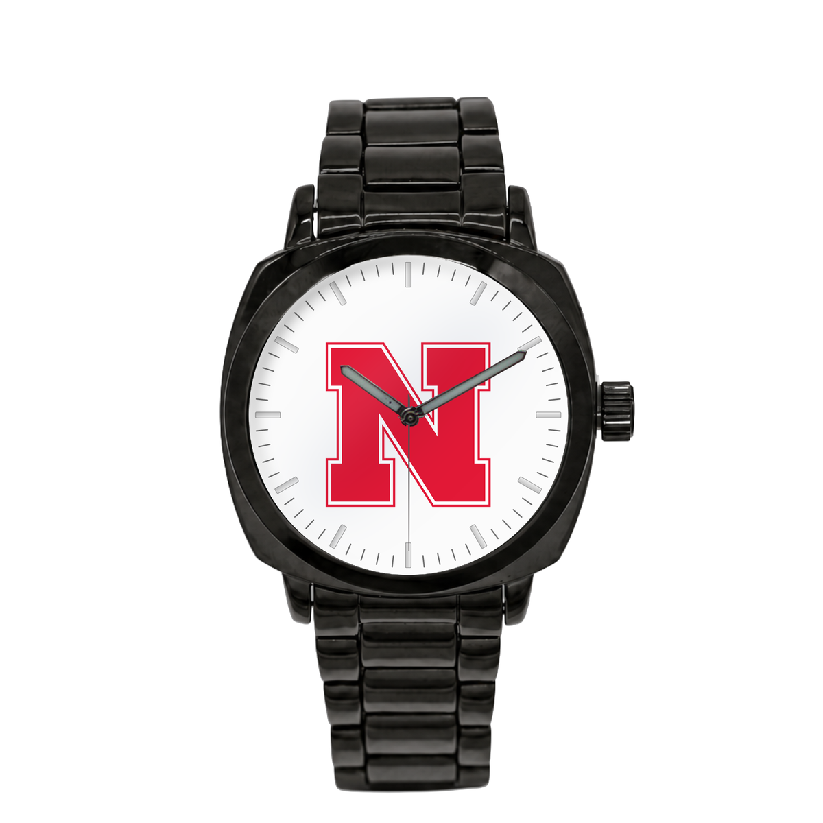 Nebraska Cornhuskers Black Metal Oval watch with black metal bracelet