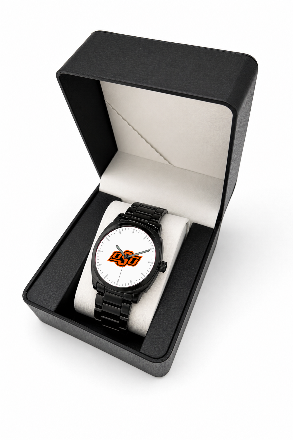 Oklahoma State Cowboys Black Metal Oval watch with black metal bracelet in LicensedTime gift box