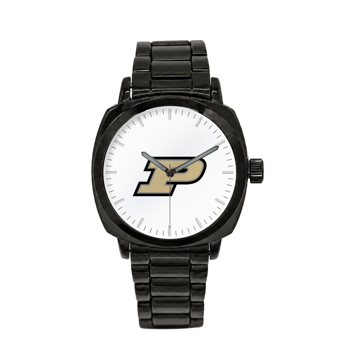 Purdue Boilermakers Black Metal Oval watch with black metal bracelet