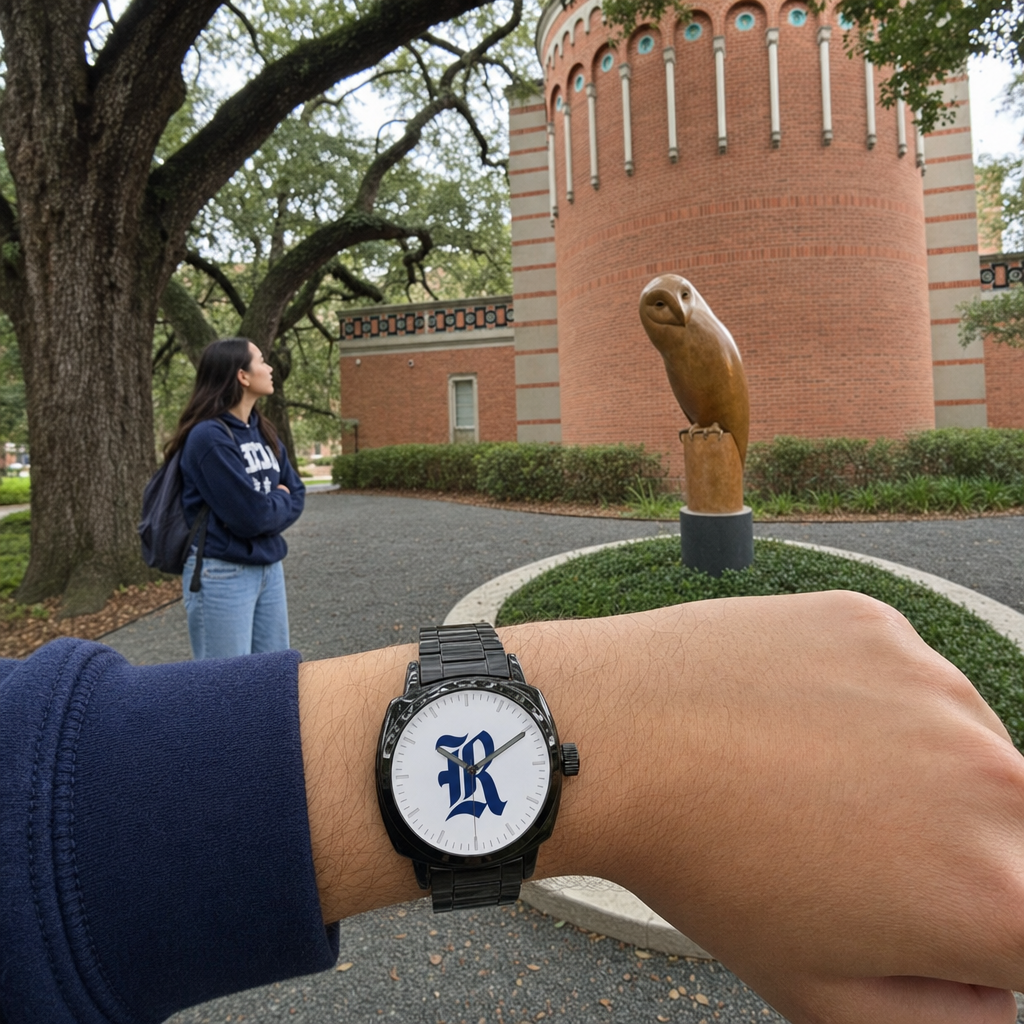 Rice Owls Black Metal Oval Watch lifestyle