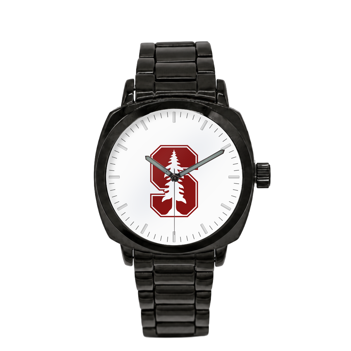 Stanford Cardinal Black Metal Oval watch with black metal bracelet