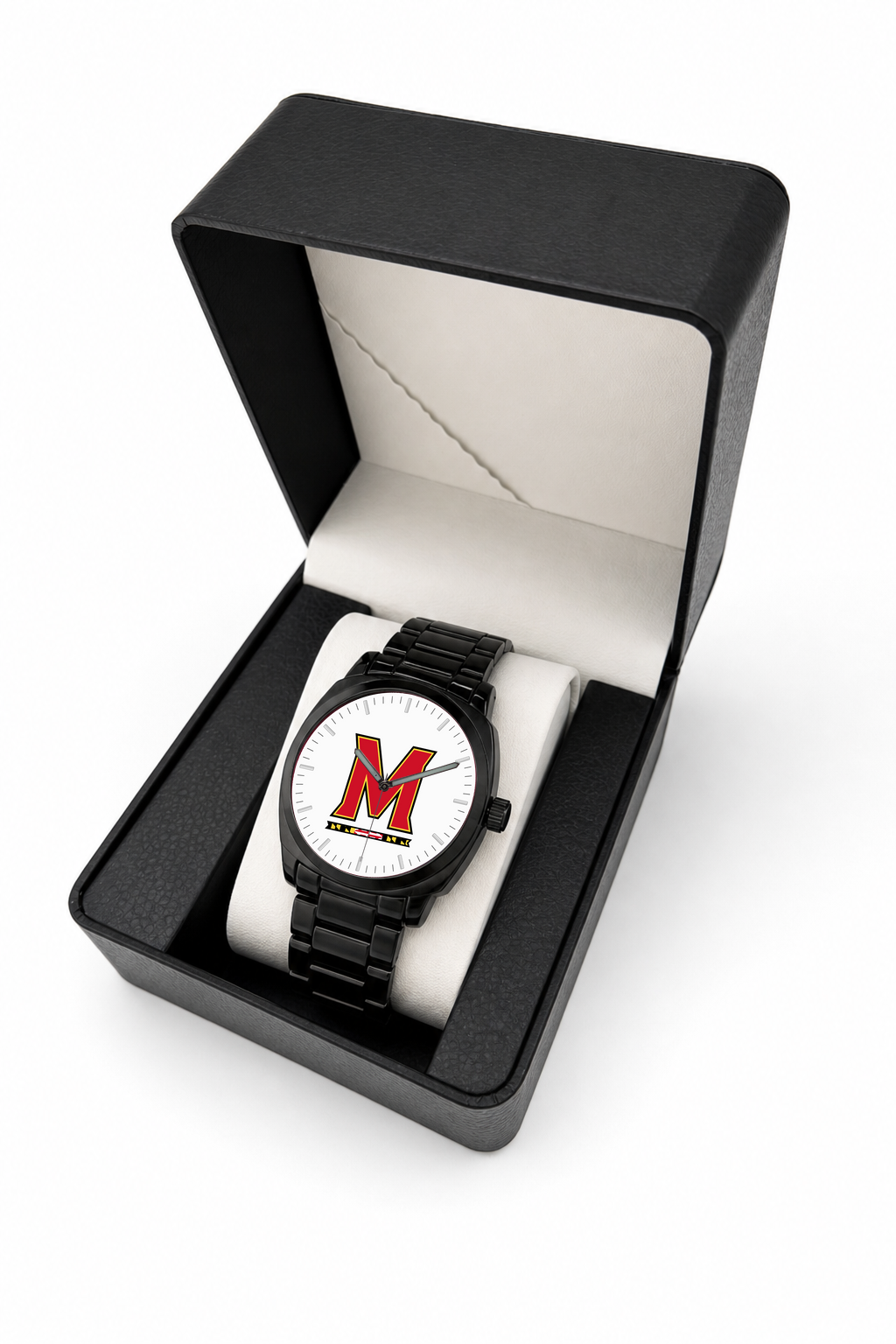Maryland Terrapins Black Metal Oval watch with black metal bracelet in LicensedTime gift box