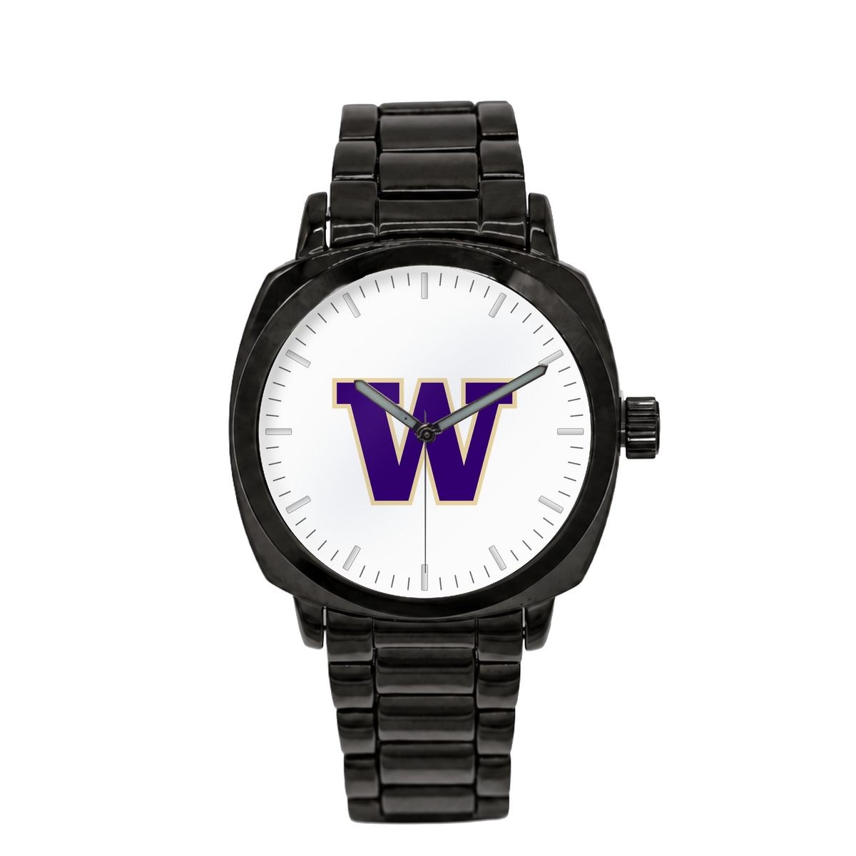 Washington Huskies Black Metal Oval watch with black metal bracelet