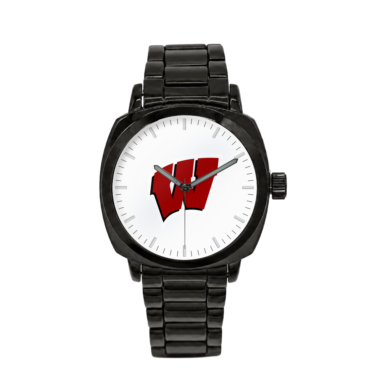 Wisconsin Badgers Black Metal Oval watch with black metal bracelet