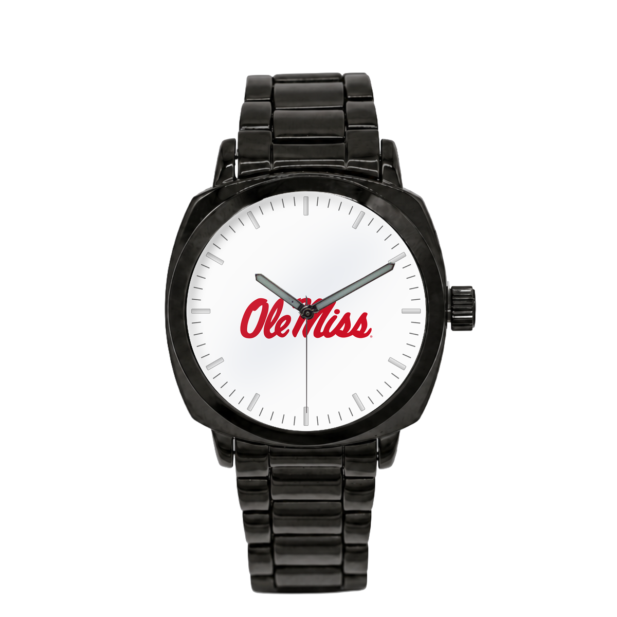 Ole Miss Rebels Black Metal Oval watch with black metal bracelet
