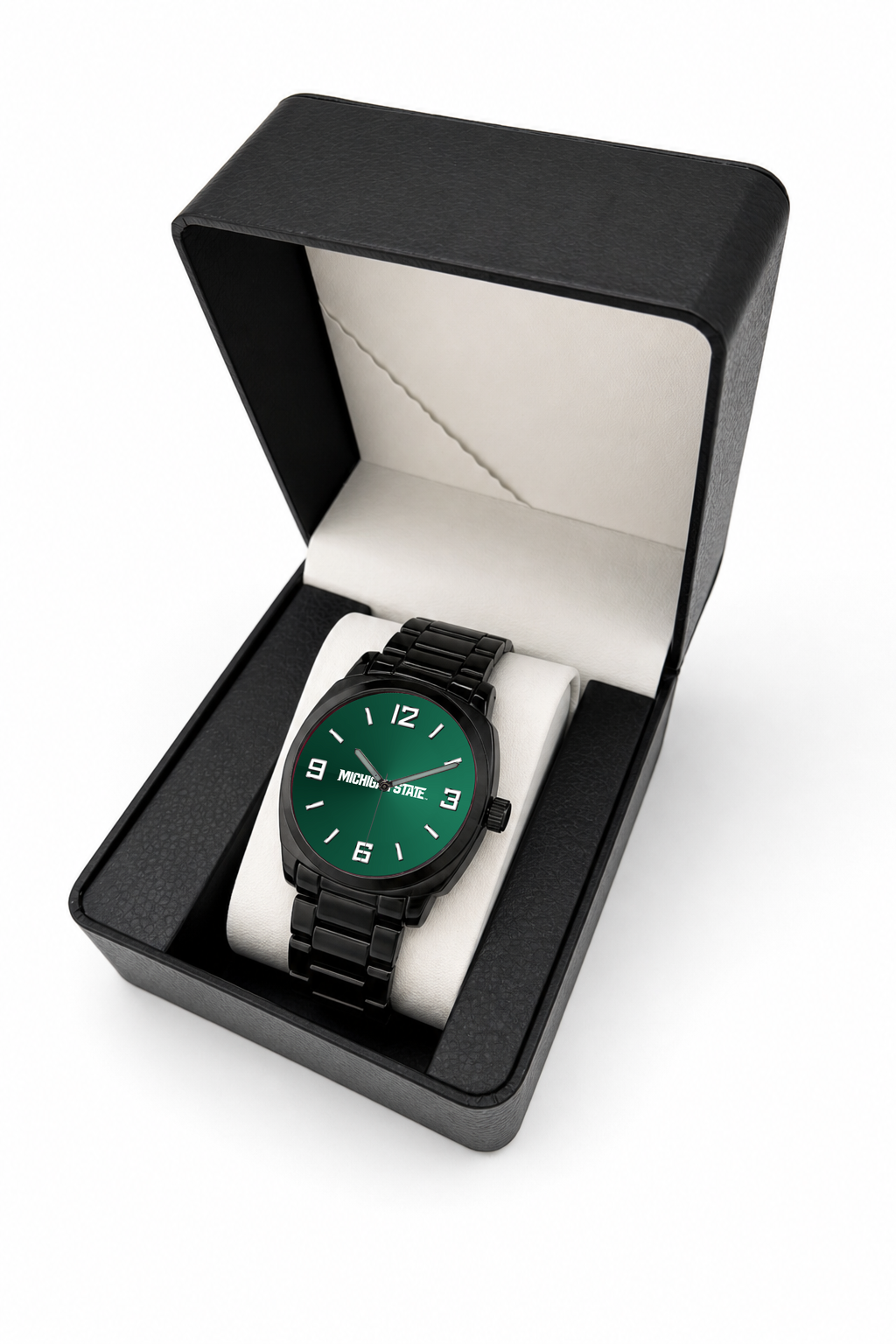 Michigan State Spartans Black Metal Oval watch with black metal bracelet in LicensedTime gift box
