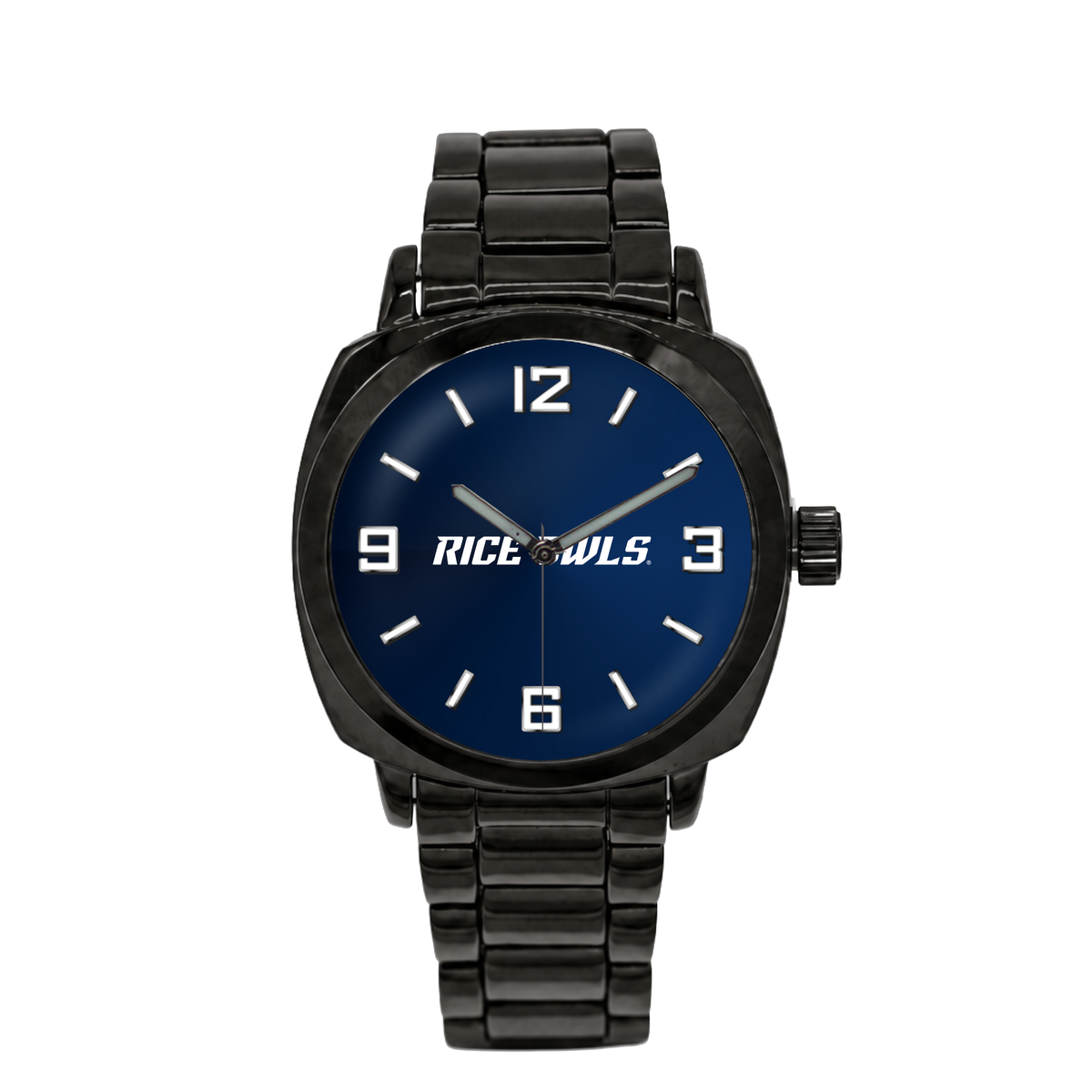 Rice Owls Black Metal Oval watch with black metal bracelet