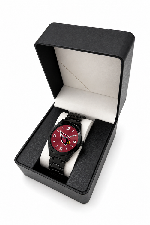 Gift box packaging - Arizona Cardinals Black Metal Band Round Watch (BMR-0001-NFL-ARI)