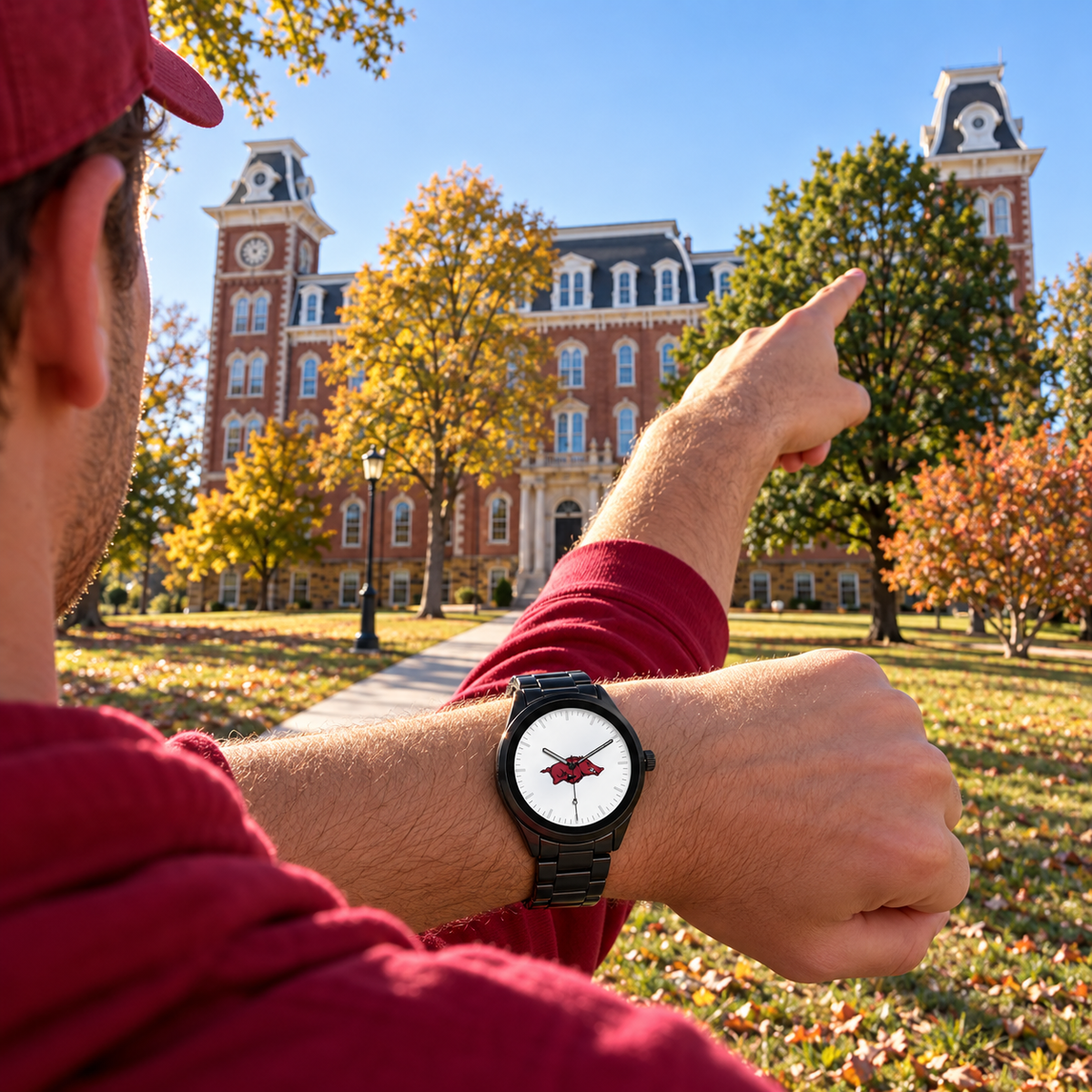 Arkansas Razorbacks Black Metal Band Round Watch lifestyle