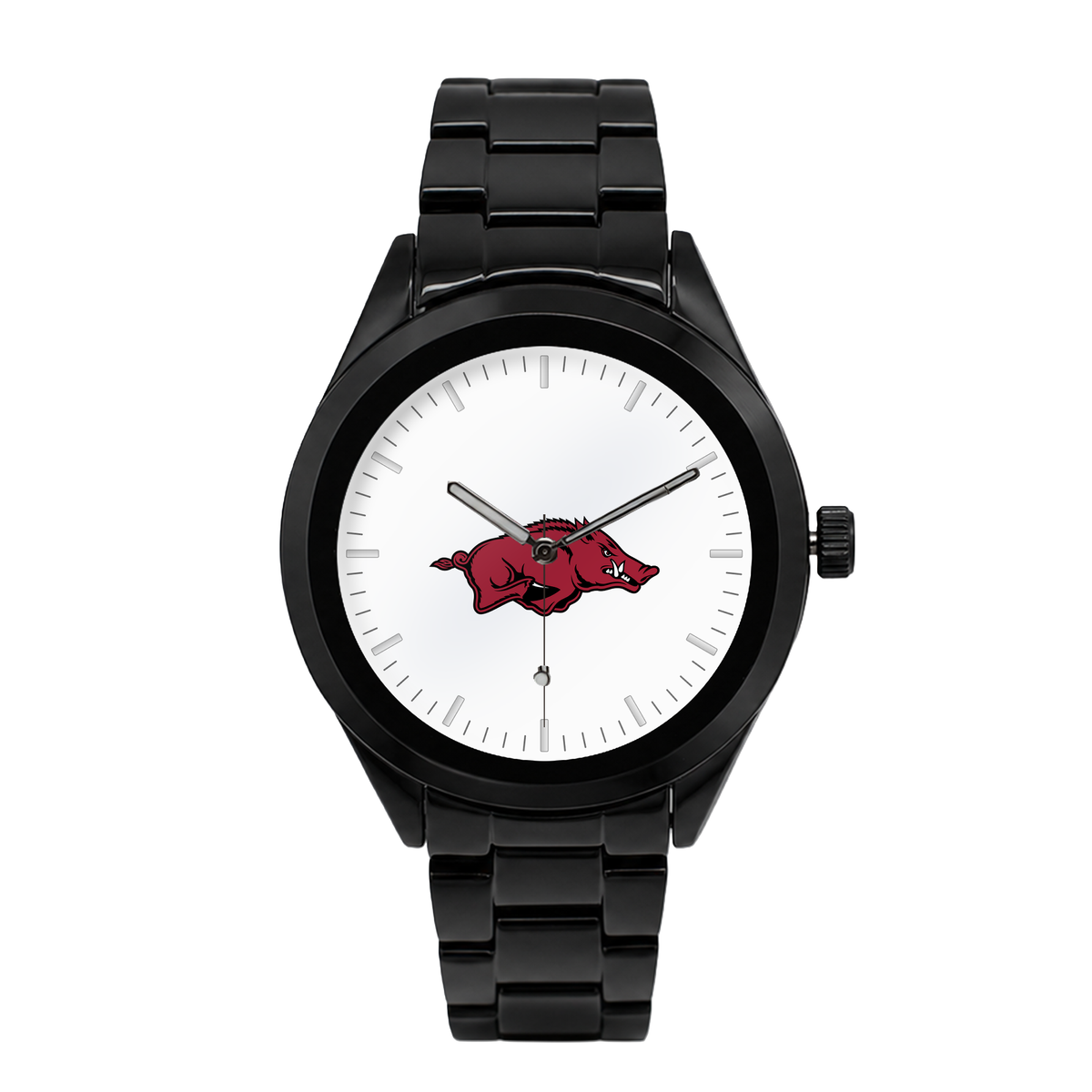 Arkansas Razorbacks Black Metal Band Round watch with black metal bracelet