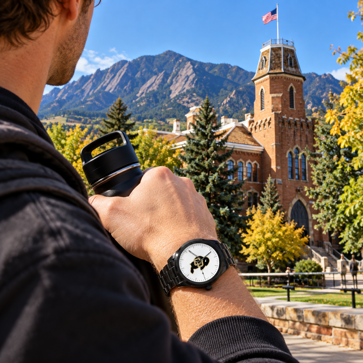 Colorado Buffaloes Black Metal Band Round Watch lifestyle