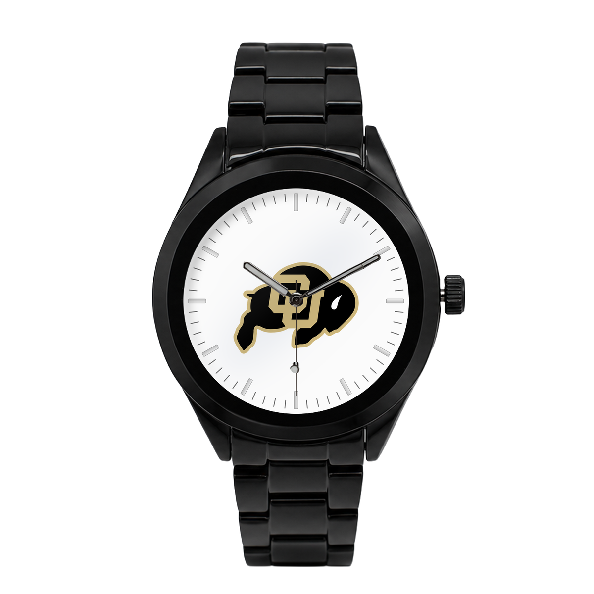 Colorado Buffaloes Black Metal Band Round watch with black metal bracelet