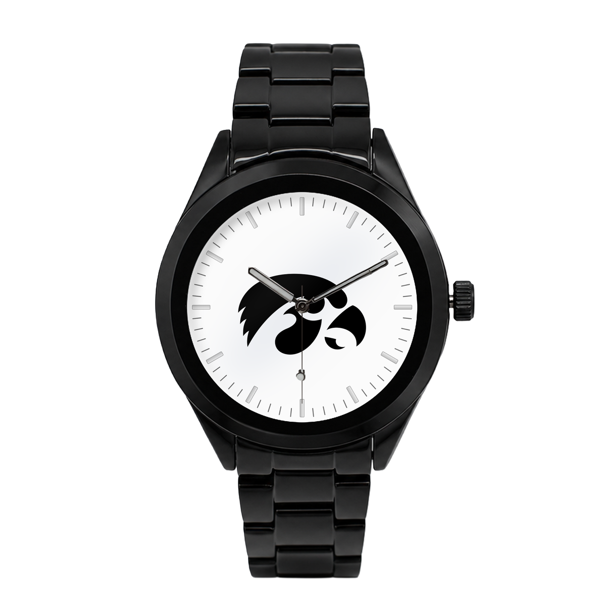 Iowa Hawkeyes Black Metal Band Round watch with black metal bracelet