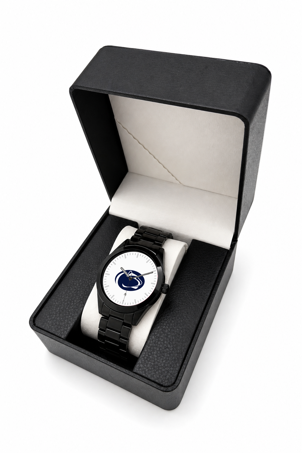 Penn State Nittany Lions Black Metal Band Round watch with black metal bracelet in LicensedTime gift box