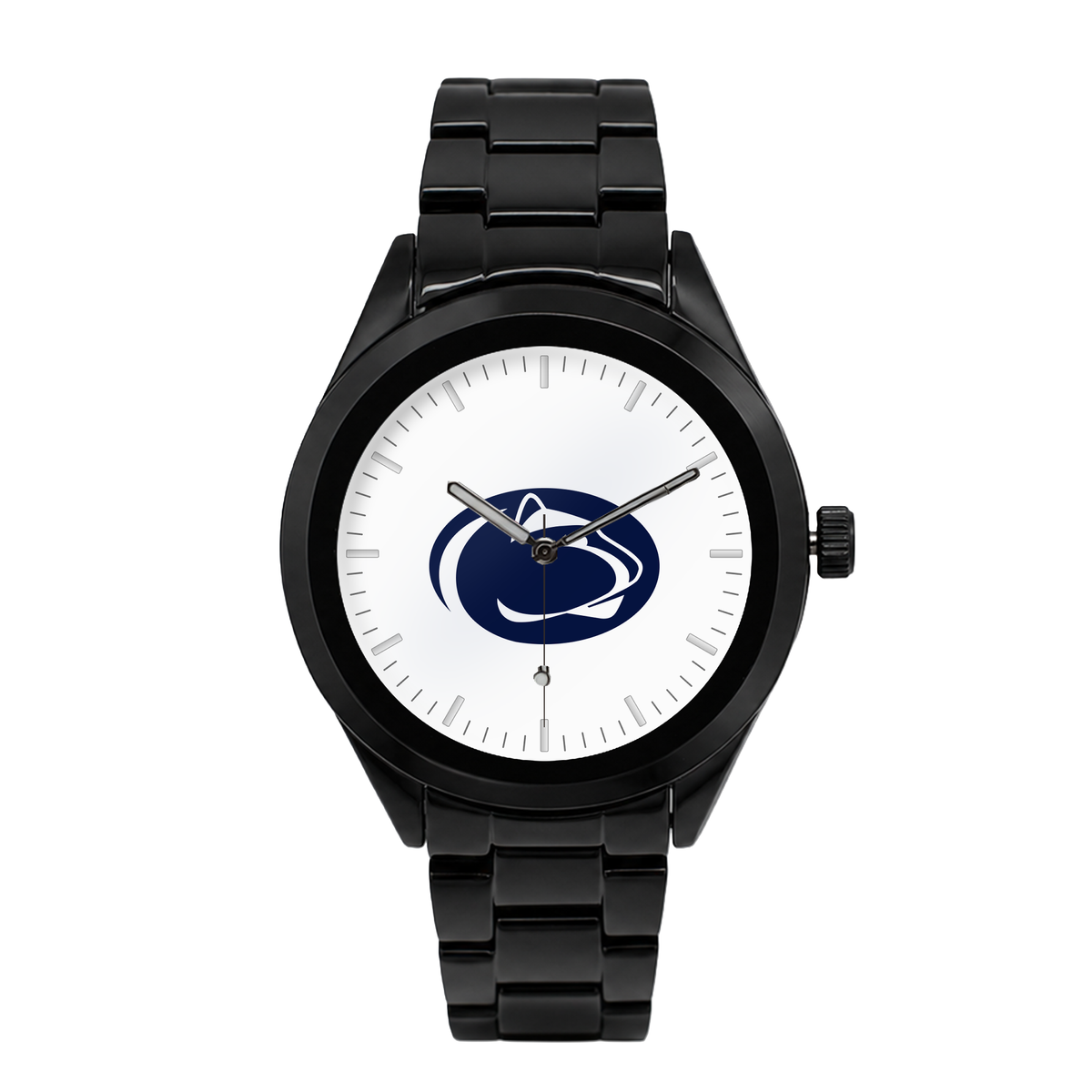 Penn State Nittany Lions Black Metal Band Round watch with black metal bracelet
