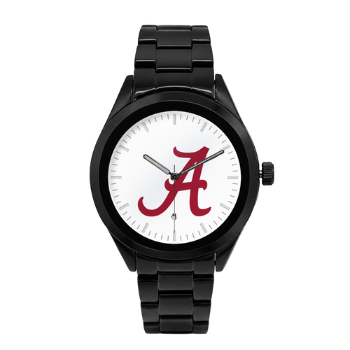 Alabama Crimson Tide Black Metal Band Round watch with black metal bracelet