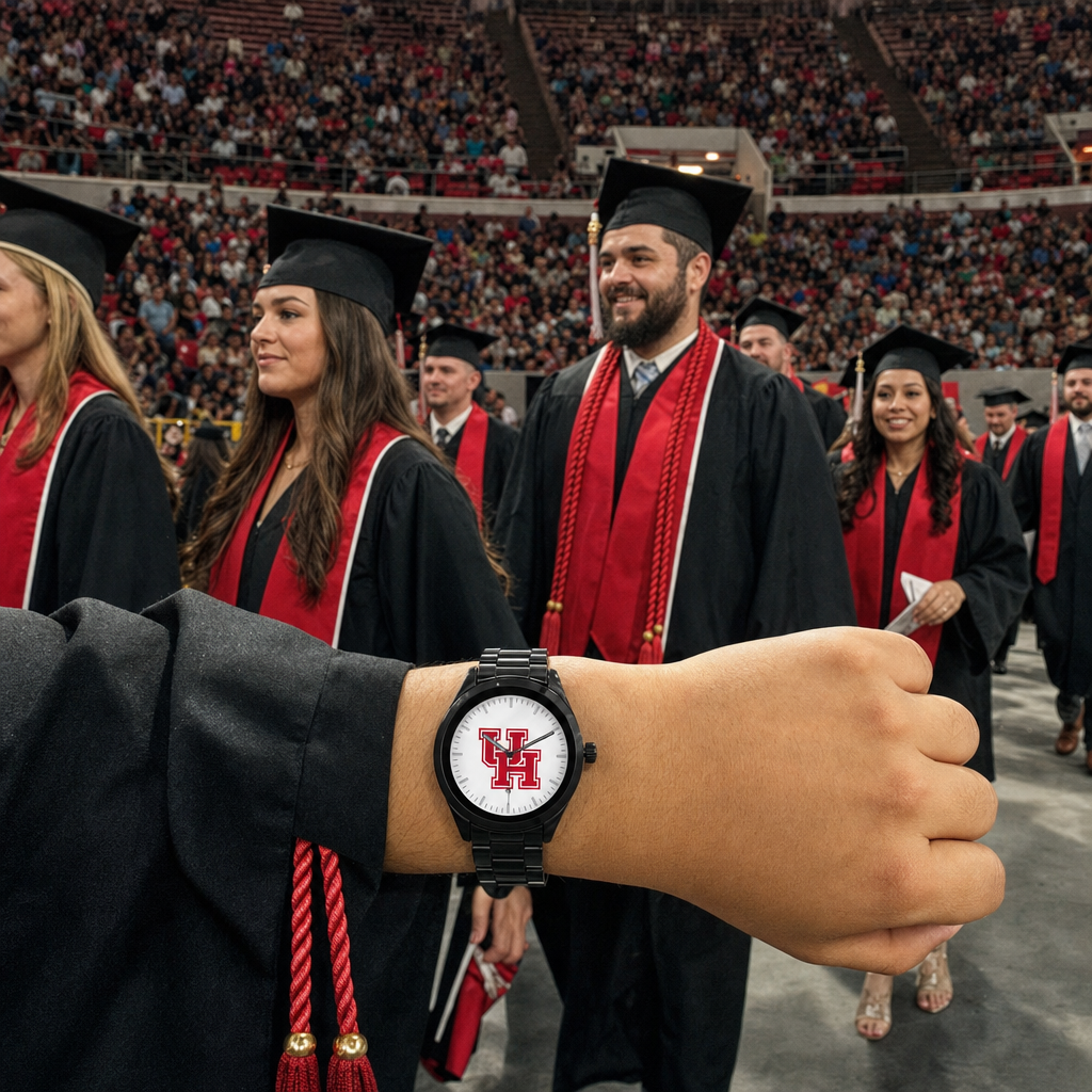 Houston Cougars Black Metal Band Round Watch lifestyle
