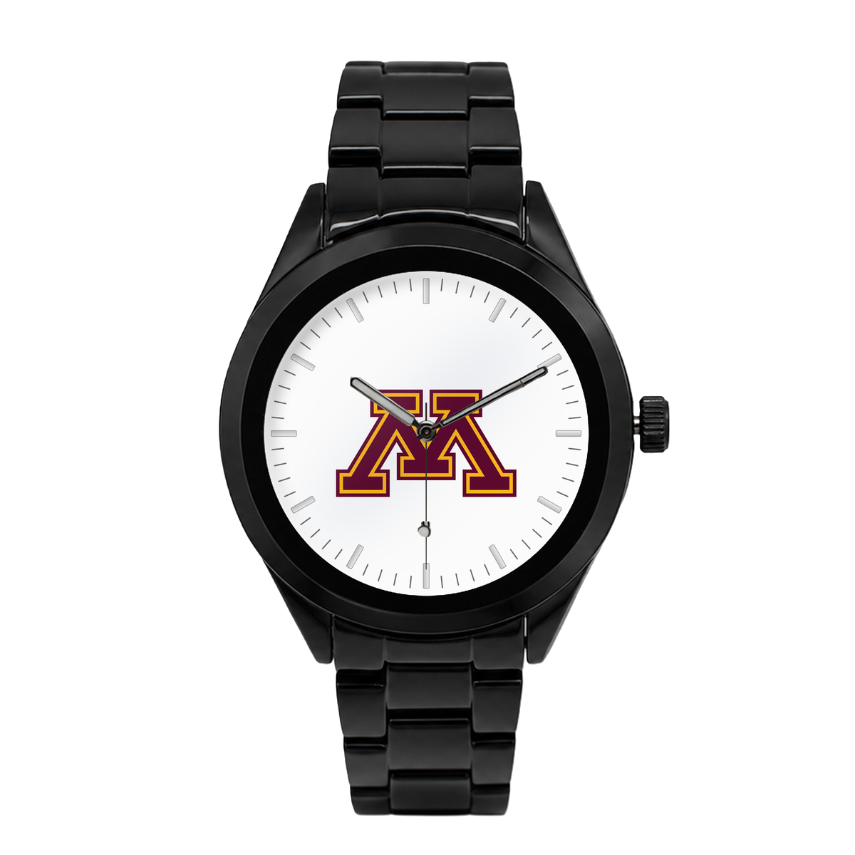 Minnesota Golden Gophers Black Metal Band Round watch with black metal bracelet