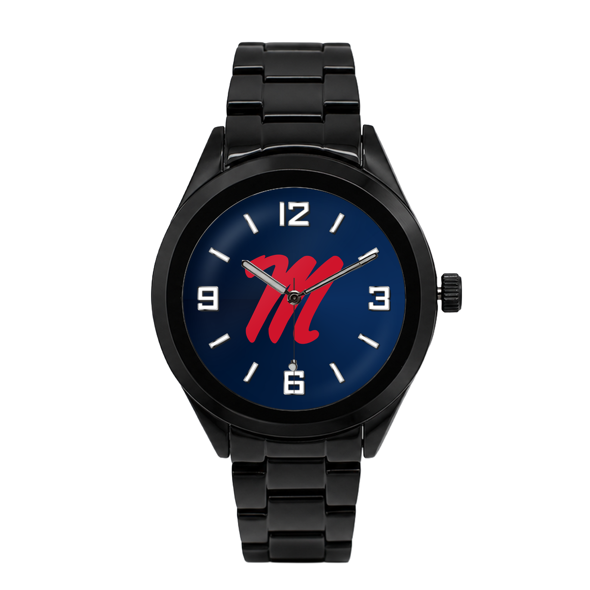Ole Miss Rebels Black Metal Band Round watch with black metal bracelet