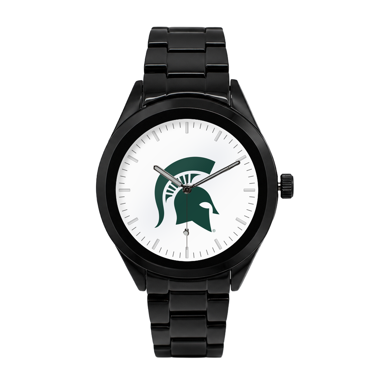 Michigan State Spartans Black Metal Band Round watch with black metal bracelet