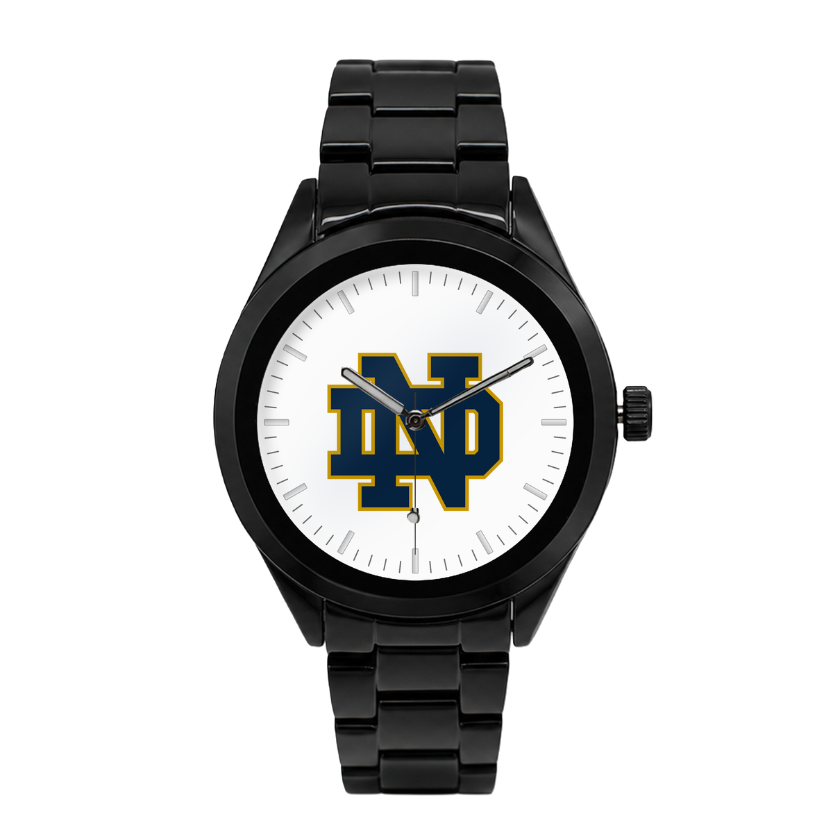 Notre Dame Fighting Irish Black Metal Band Round watch with black metal bracelet