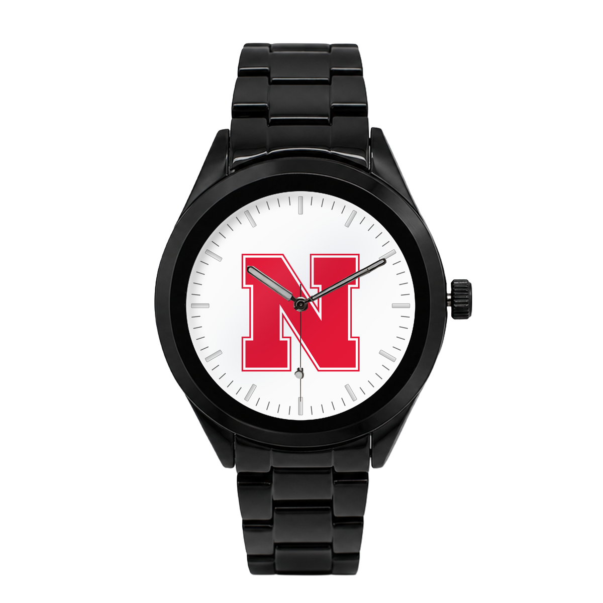 Nebraska Cornhuskers Black Metal Band Round watch with black metal bracelet