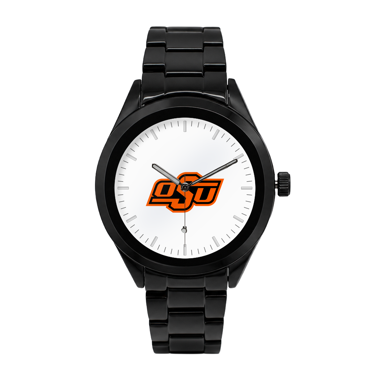 Oklahoma State Cowboys Black Metal Band Round watch with black metal bracelet