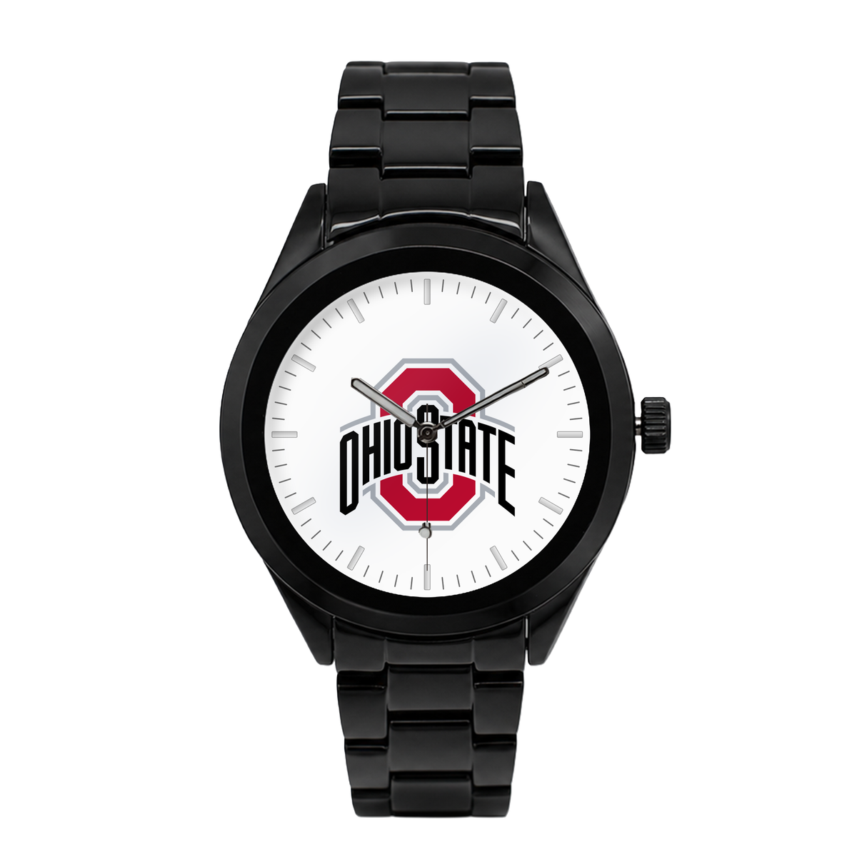 Ohio State Buckeyes Black Metal Band Round watch with black metal bracelet