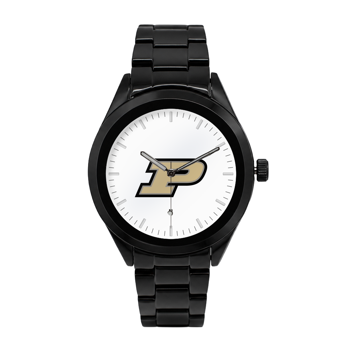 Purdue Boilermakers Black Metal Band Round watch with black metal bracelet